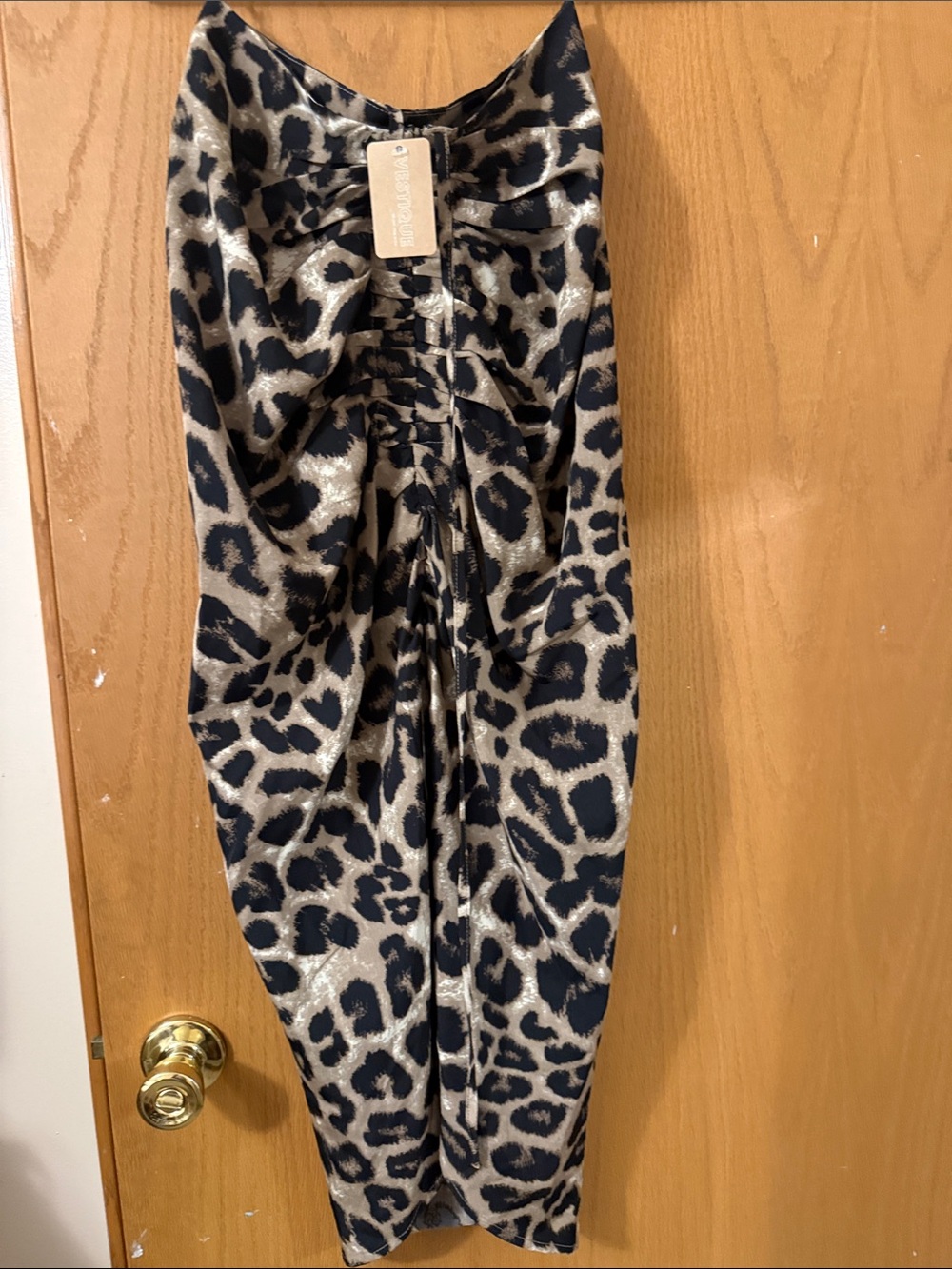 vestique Black and Gold Leopard-Print Strapless Dress